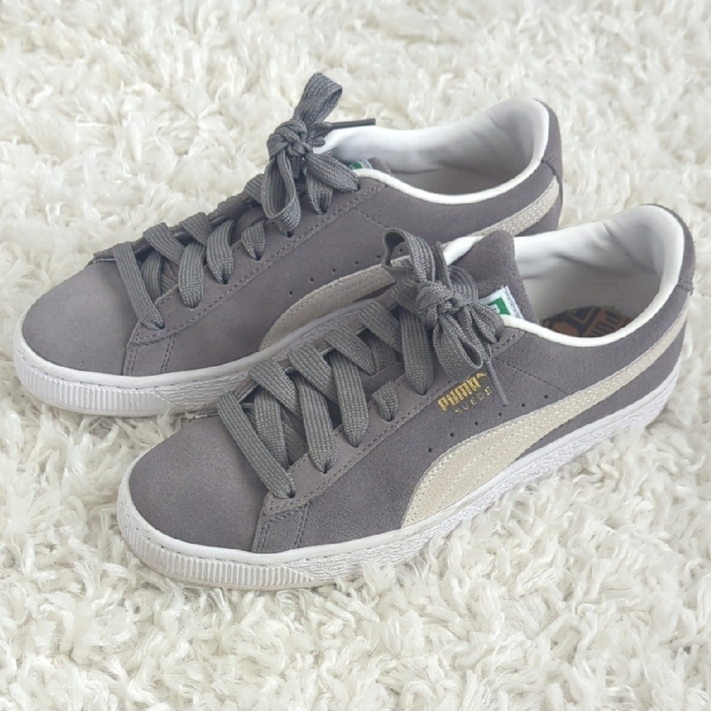 Puma Gray Suede Sneakers with Cream Formstrip